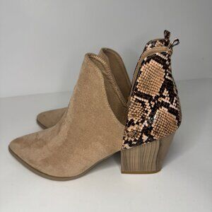 Katliu Women’s Ankle Boots Heeled Cutout Pointed Toe Booties Tan Size 7.5